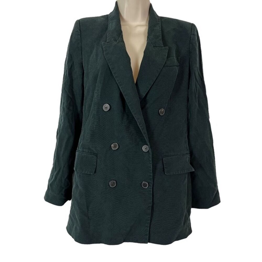 Zara Woman Green Double Breasted Suit Jacket Blazer Long Academia Career sz S